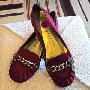 Juicy couture vintage Y2K burgundy, gold accent loafers flats shoes size 8.5